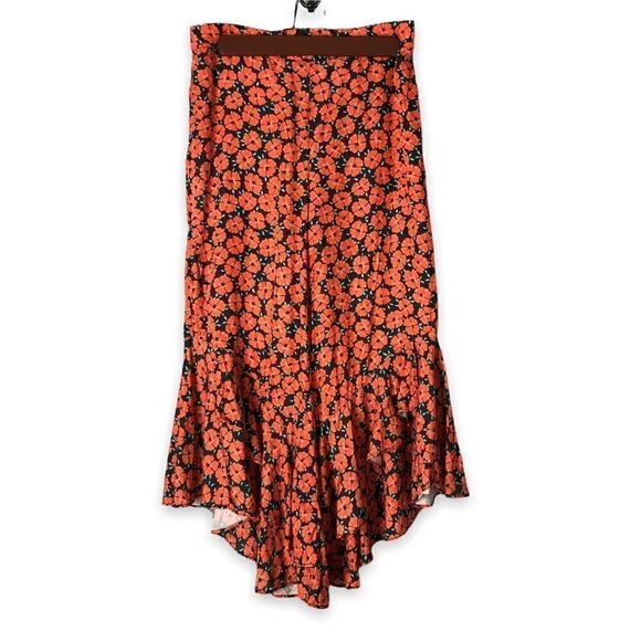 Anthropologie ett:twa Poppy Print Flared Ruffle Hem Floral Pants Capris - Picture 2 of 10